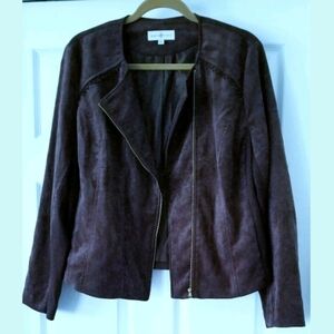 Brown Suede Fringe moto south Women western farmhouse Jacket Full Zip Size XL